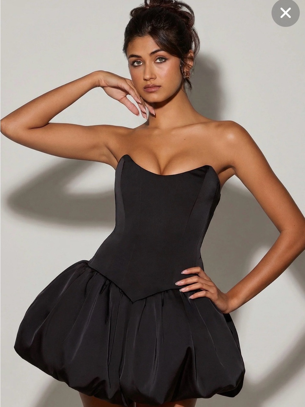 Oh Polly Lace-Up Bubble Hem Corset Micro Mini Black Dress